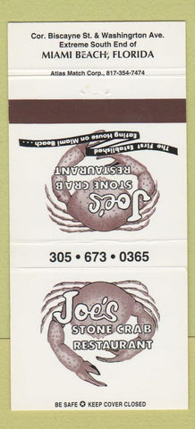 Matchbook Cover - Joe's Stone Crab Restaurant Miami Beach FL 30 Strike