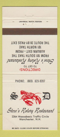Matchbook Cover - Steve's Rotary Restaurant Manchester NH lobster 30 Strike
