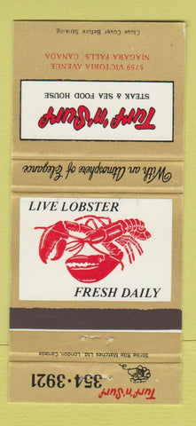 Matchbook Cover - Turf n Surf Niagara Falls ON lobster 30 Strike
