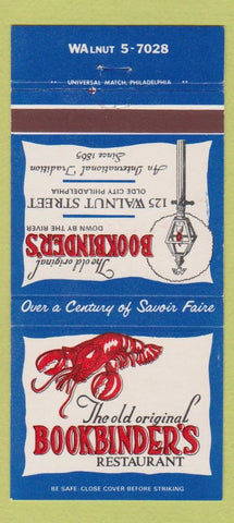 Matchbook Cover - Bookbinders Seafood Philadelphia PA lobster 30 Strike