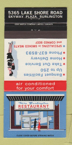 Matchbook Cover - Miss Burlington Restaurant ON girlie 30 Strike