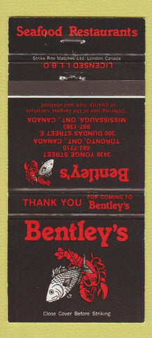 Matchbook Cover - Bentley's Toronto ON Mississauga 30 Strike