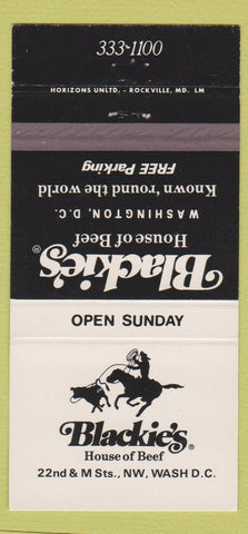 Matchbook Cover - Blackie's House of Beef Washington DC 30 Strike