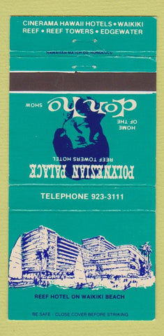 Matchbook Cover - Reef Hotel Waikiki Beach Hawaii Don Ho Music 30 Strike