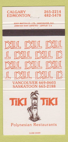Matchbook Cover - Tiki Tiki Calgary Edmonton AB 30 Strike