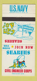 Matchbook Cover - US Navy Seabees Engineer Corps Recruiting  30 Strike