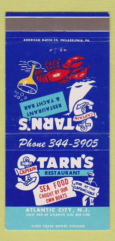 Matchbook Cover - Starn's Restaurant Atlantic City NJ lobster 30 Strike