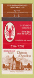 Matchbook Cover - Restaurant Place Chateau D' Apollon Montreal QC 30 Strike