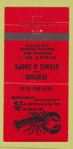 Matchbook Cover - Captain's Table crab Williamstown MA 30 Strike