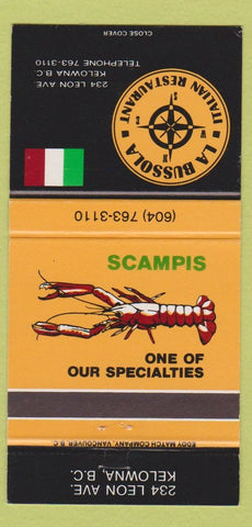 Matchbook Cover - La Bussola Italian Kelowna BC 30 Strike