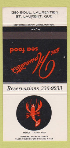 Matchbook Cover - Aux Houettes St Laurent QC lobster 30 Strike