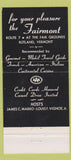 Matchbook Cover - Fairmont Restaurant Rutland VT 30 Strike