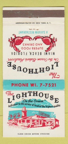 Matchbook Cover - Lighthouse Miami Beach FL crab 30 Strike