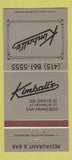Matchbook Cover - Kimball's Restaurant Bar San Francisco CA 30 Strike