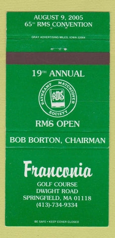 Matchbook Cover - Franconia Golf Springfield MA RMS 2005 30 Strike