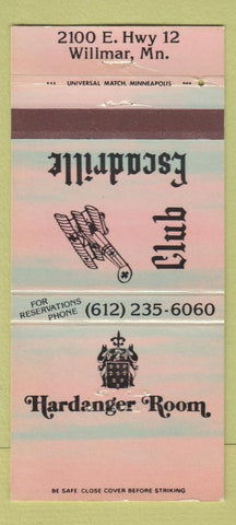 Matchbook Cover - Club Escadrille Hardanger Room Willmar MN 30 Strike