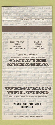 Matchbook Cover - Western Belting Los Angeles Anaheim CA 30 Strike