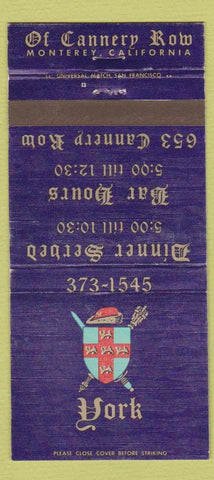 Matchbook Cover - York Restaurant Monterey CA WEAR 30 Strike