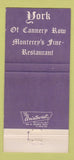 Matchbook Cover - York Restaurant Monterey CA WEAR 30 Strike