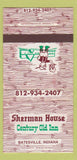 Matchbook Cover - Sherman House Century Old Inn Batesville IN WORN 30 Strike