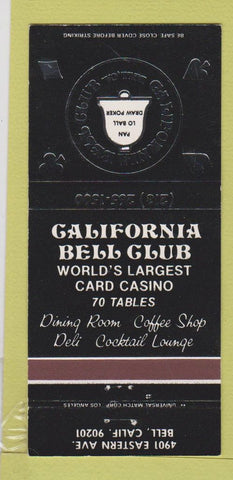 Matchbook Cover - California Bell Club Casino cards Bell CA 30 Strike