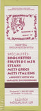 Matchbook Cover - Au Jardin D Aphrodite Joliette QC
