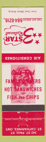 Matchbook Cover - 3 Star Restaurant St Catharines ON girlie