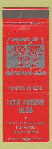 Matchbook Cover - 12 Avenue Club San Mateo CA