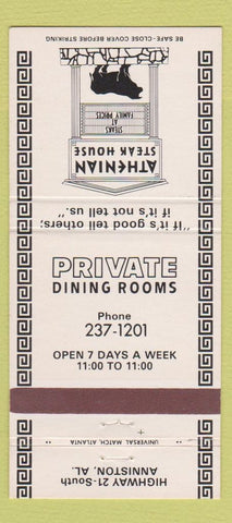 Matchbook Cover - Athenian Steak House Anniston AL 30 Strike