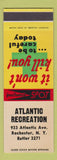 Matchbook Cover - Atlantic Recreation Rochester NY SAMPLE
