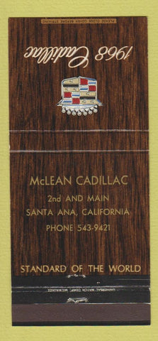 Matchbook Cover - 1968 Cadillac McLEan Santa Ana CA CREASE 30 Strike