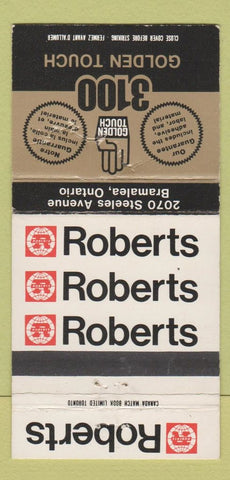 Matchbook Cover - 3100 Golden Touch Roberts Bramalea ON WORN 30 Strike