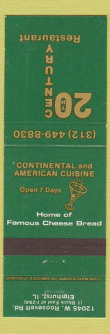 Matchbook Cover - 20th Century Restaurant Elmhurst IL