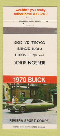 Matchbook Cover - 1970 Buick Riviera Benson Cordele GA 30 Strike