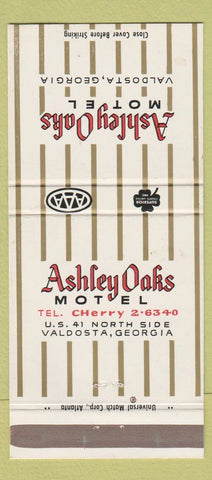Matchbook Cover - Ashley Oaks Motel Valdosta GA 30 Strike