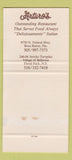 Matchbook Cover - Arturo's Restaurant Boca Raton FL SAMPLE 30 Strike