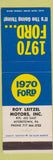 Matchbook Cover - 1970 Ford Roy Leitzel Myerstown PA