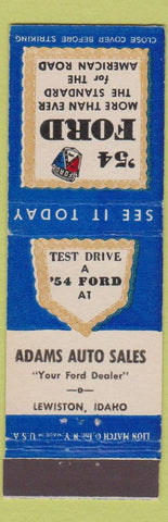 Matchbook Cover - 1954 Ford Adams Auto Lewiston ID