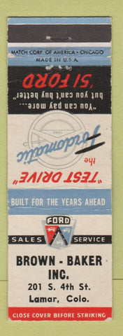 Matchbook Cover - 1951 Ford Brown Baker Lamar Colorado