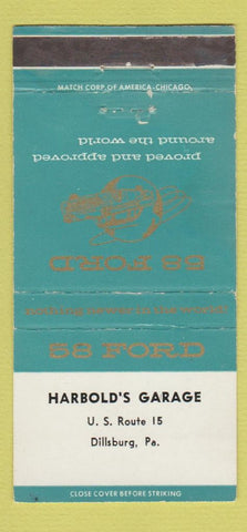 Matchbook Cover - 1958 ford Harbold's Garage Dillsburg PA WORN 30 Strike