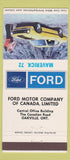 Matchbook Cover - 1972 Ford Maverick Oakville ON 30 Strike