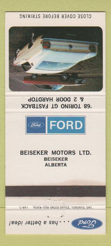 Matchbook Cover - 1968 Ford Torino Beiseker AB WEAR 30 Strike