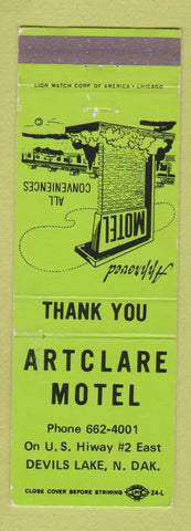 Matchbook Cover - Artclare Motel Devils Lake ND WEAR