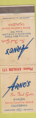 Matchbook Cover - Arno's Seafood Grotto Santa Catalina Island CA WORN