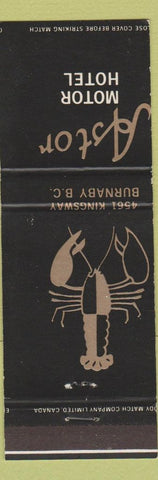Matchbook Cover - Astor Motor Hotel Burnaby BC MISCUT