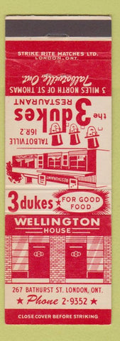 Matchbook Cover - 3 Dukes Restaurant Wellington House London ON