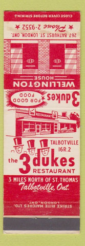 Matchbook Cover - 3 Dukes Restaurant Wellington House London ON