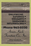 Matchbook Cover - Armin Koch Furniture Milwaukee WI 40 Strike