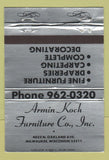 Matchbook Cover - Armin Koch Furniture Milwaukee WI 40 Strike SILVER