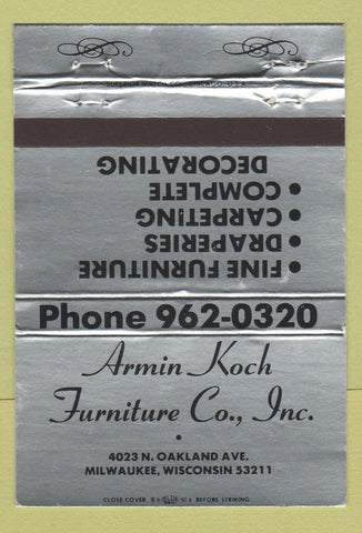 Matchbook Cover - Armin Koch Furniture Milwaukee WI 40 Strike SILVER